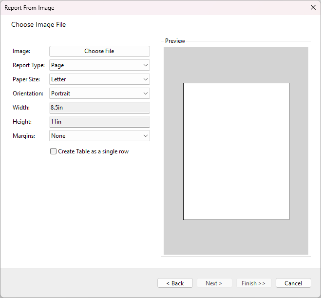 画像からレポートを作成 - 構成ダイアログ