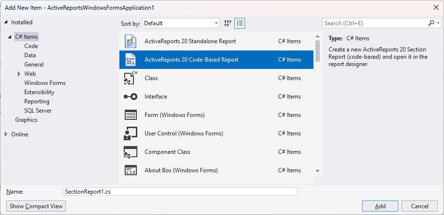 Visual Studio でコードベースセクション レポートをデザインする - ActiveReports for .NET（アクティブ ...